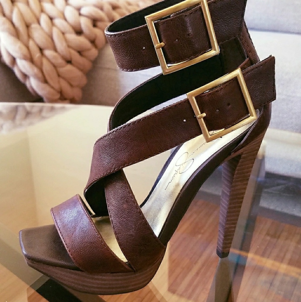Jessica Simpson Shieva Heel, Brown Leather, 6.5